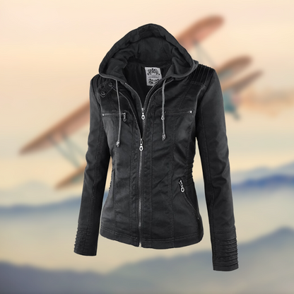 Chaqueta motera de mujer con cremallera y diseño moderno