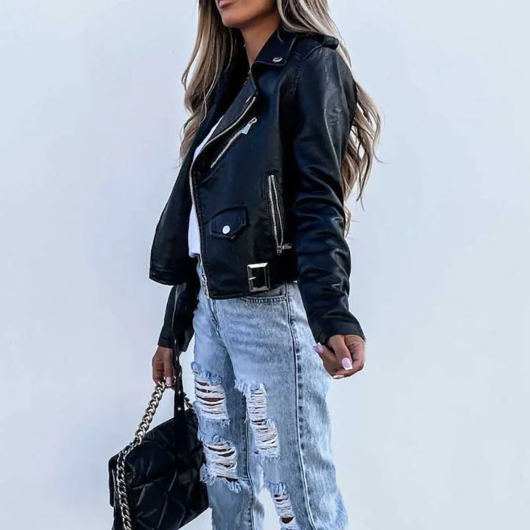 Women’s Trendy Zip-Up Biker Jacket