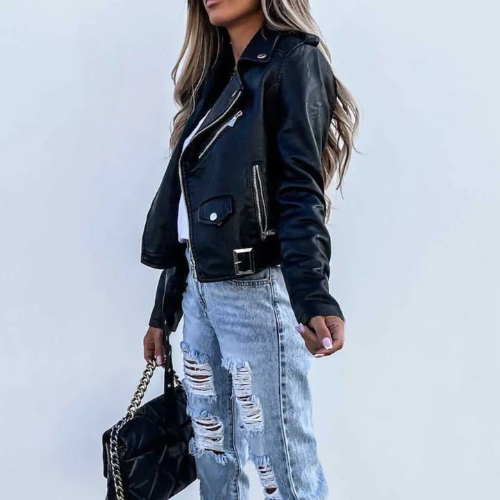 Women’s Trendy Zip-Up Biker Jacket