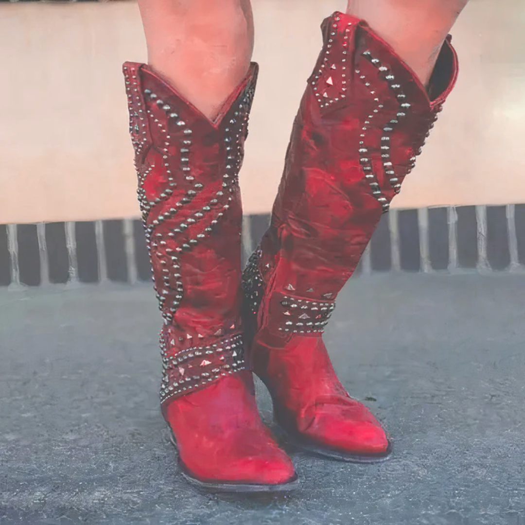 Women’s Studded Cowboy Boots with Chunky Heel