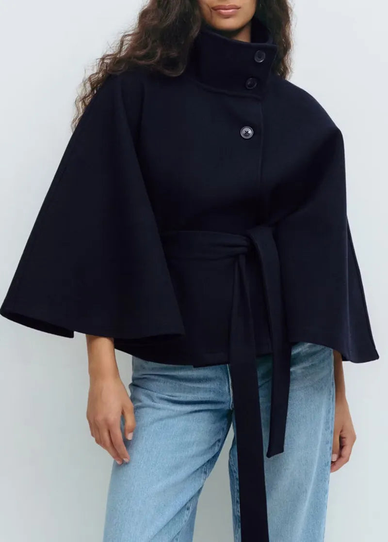 Women’s Spring Belted High-Neck Cape Coat