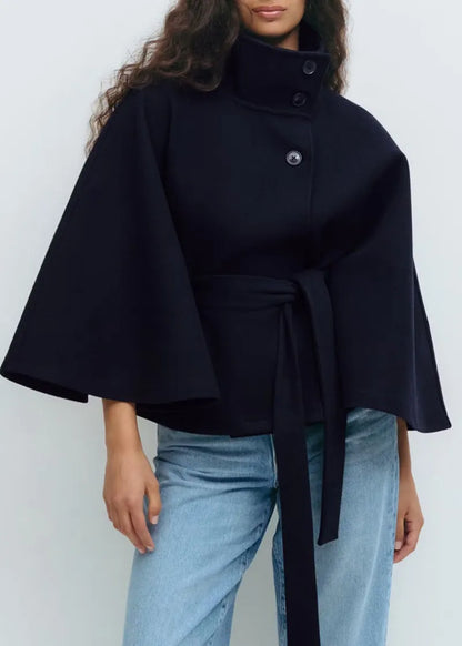 Women’s Spring Belted High-Neck Cape Coat