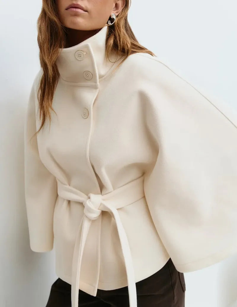 Women’s Spring Belted High-Neck Cape Coat