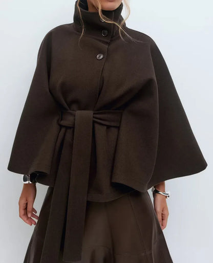 Women’s Spring Belted High-Neck Cape Coat