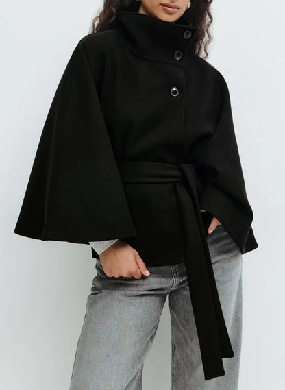 Women’s Spring Belted High-Neck Cape Coat