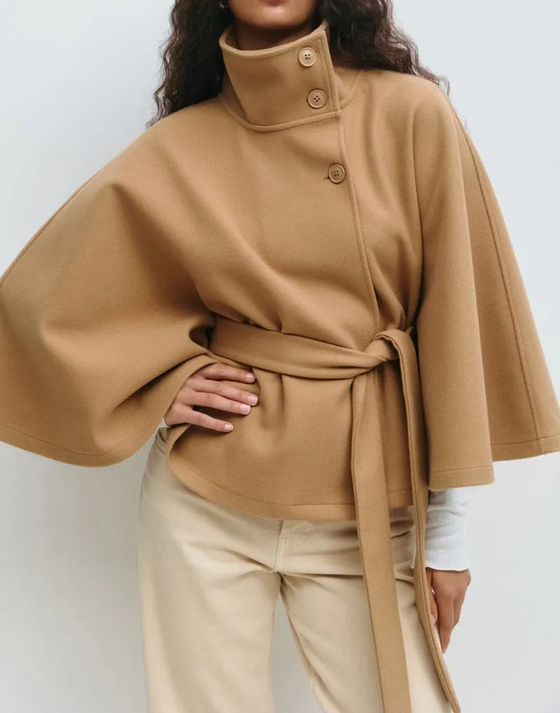 Women’s Spring Belted High-Neck Cape Coat