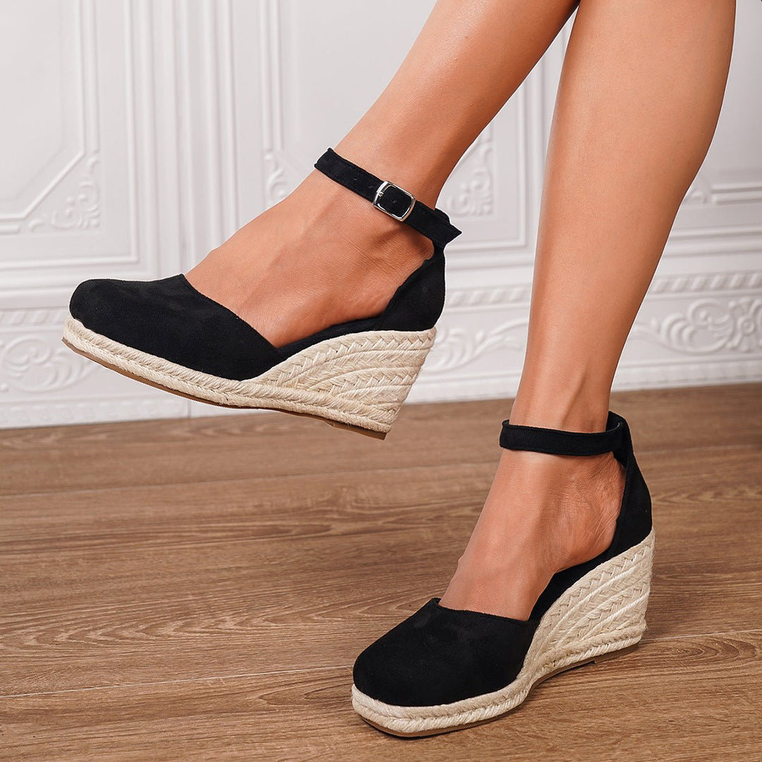 Sandalias de cuña cerradas con hebilla para mujer