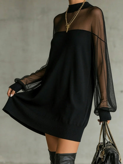 Amélie | Elegant Black Mini Dress with Mesh Sleeves