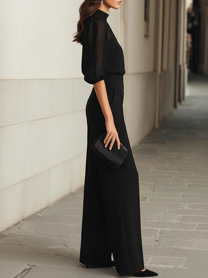 Jessica • Three-piece black set, consisting of a sheer camisole top and wide-leg pants