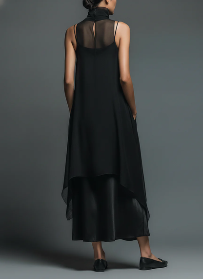 Monica | Faux Acetate Slip Dress with Chiffon Overlay
