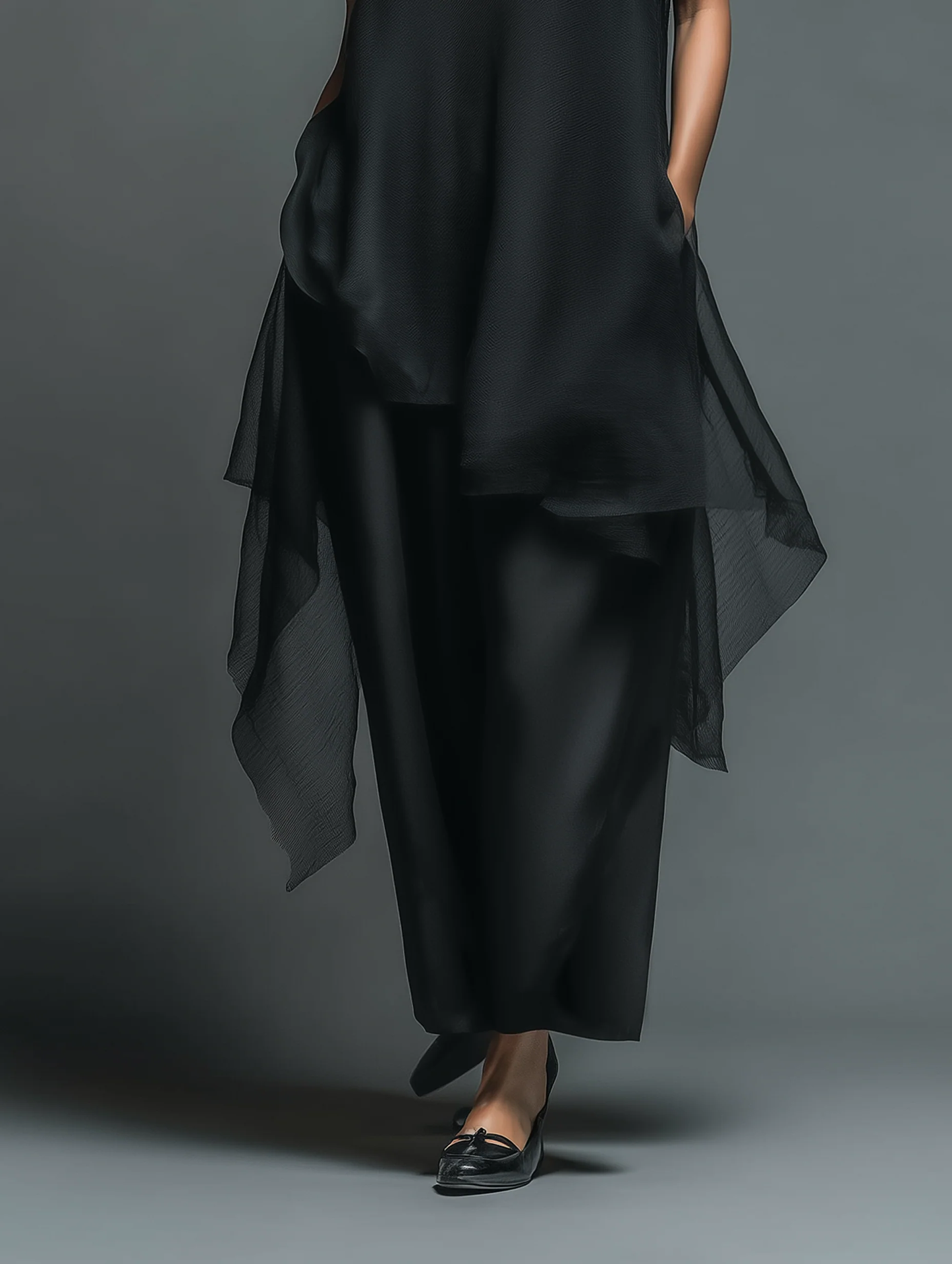 Monica | Faux Acetate Slip Dress with Chiffon Overlay