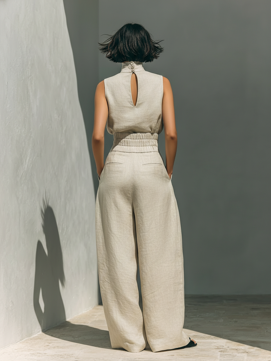 Dorothy • Set consisting of a sleeveless beige top and wide-leg pants