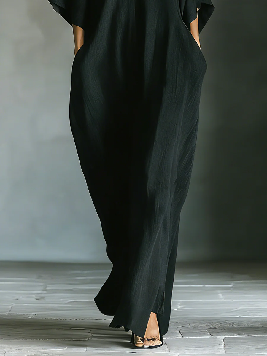 Susan • Oversized Black Maxi Dress with Kimono Sleeves