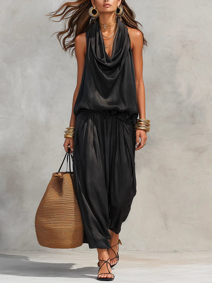 Maya | Halter Top & Pleated Wide-Leg Pants Set