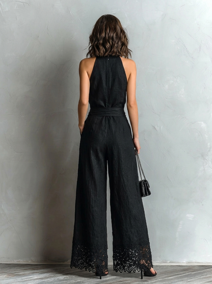 Avery | Faux Cotton-Linen Halter Vest & Wide-Leg Pants Set