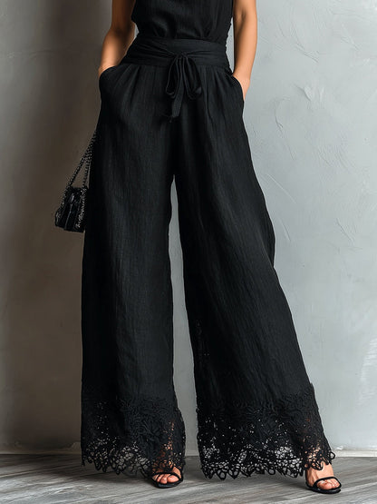 Avery | Faux Cotton-Linen Halter Vest & Wide-Leg Pants Set