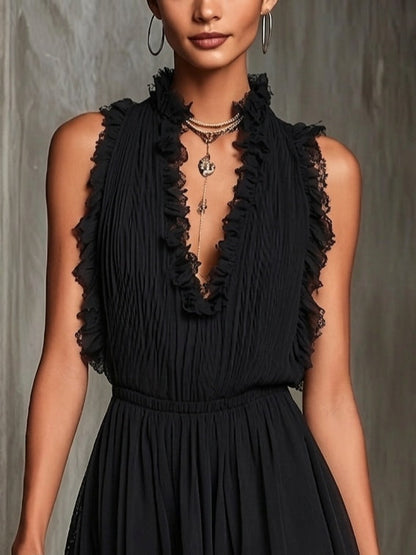 Mélaine | Black Ruffle Mini Jumpsuit
