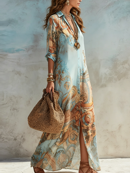 Cléo | Elegant Printed Kaftan Maxi Dress