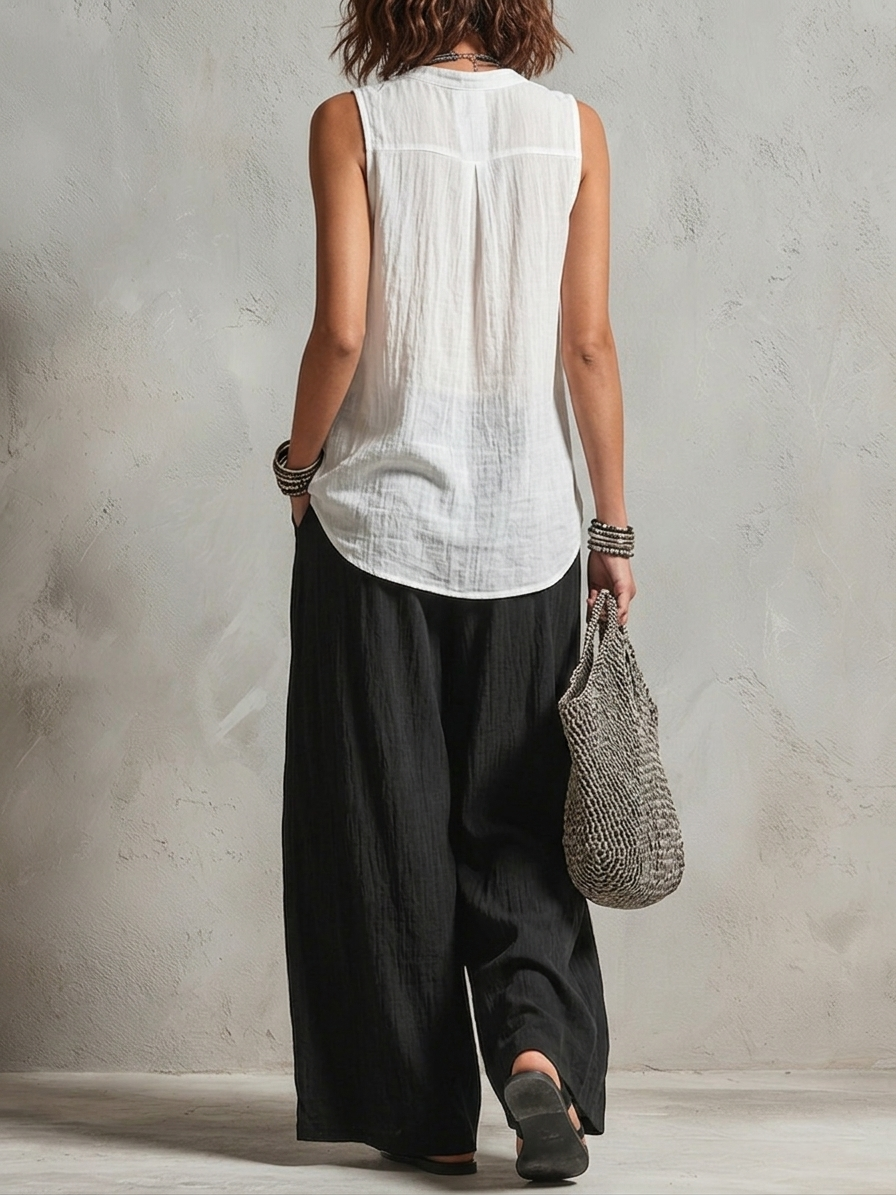 Monique | Three-Piece Set: Chiffon Layered Cardigan & High-Waist Wide-Leg Pants