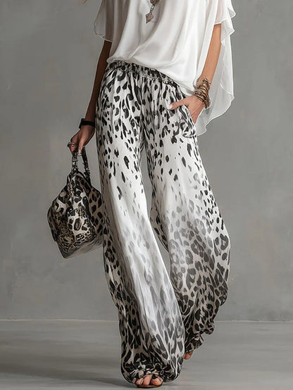 Monica | Boat-Neck T-Shirt & Gradient Leopard Chiffon Pants Set