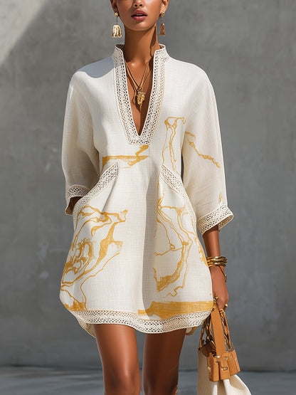 Ivoire | Ivory & Gold Viscose Mini Dress