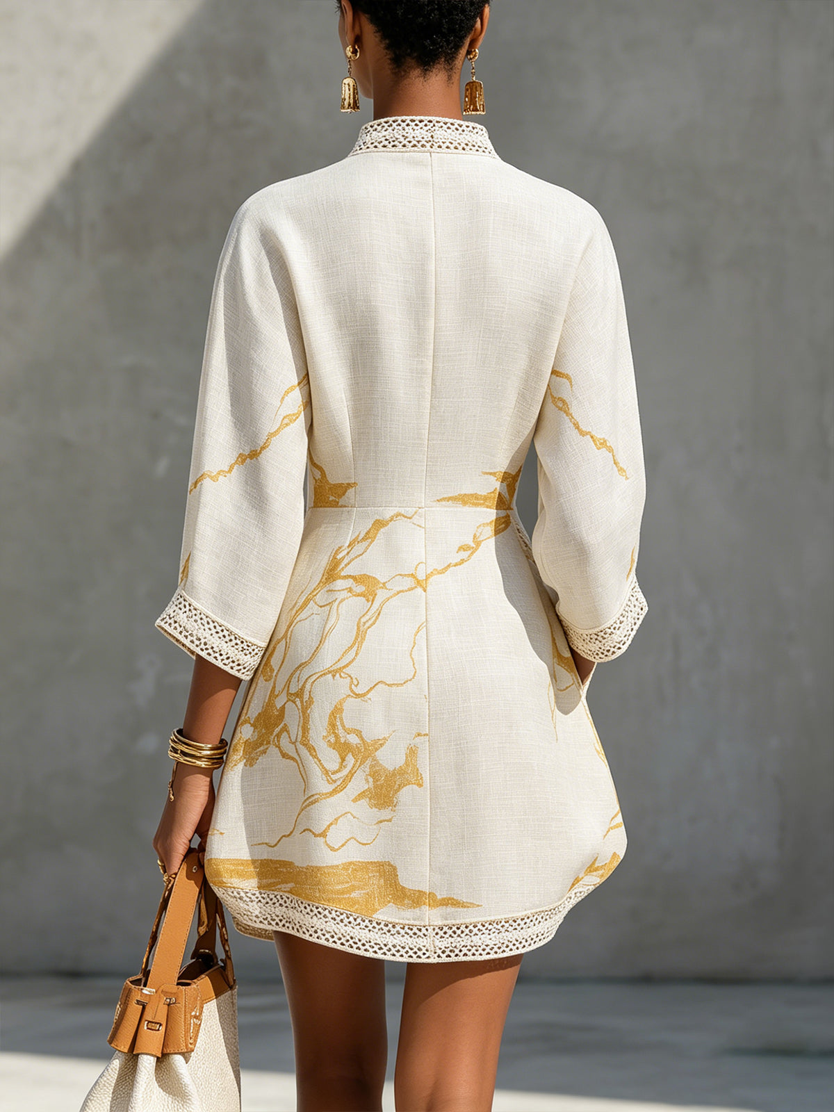 Ivoire | Ivory & Gold Viscose Mini Dress
