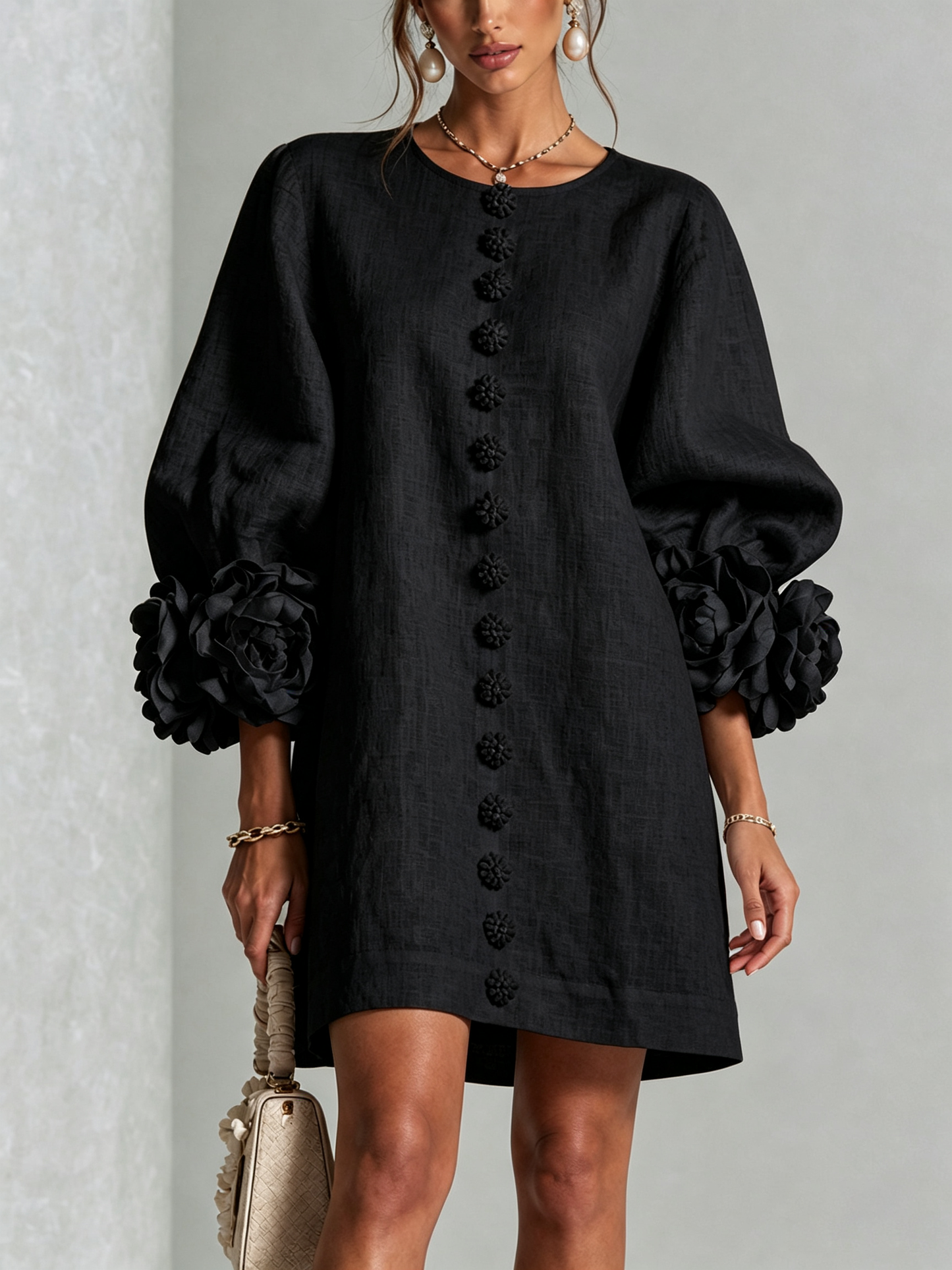 Indara | Elegant Floral Button Mini Dress