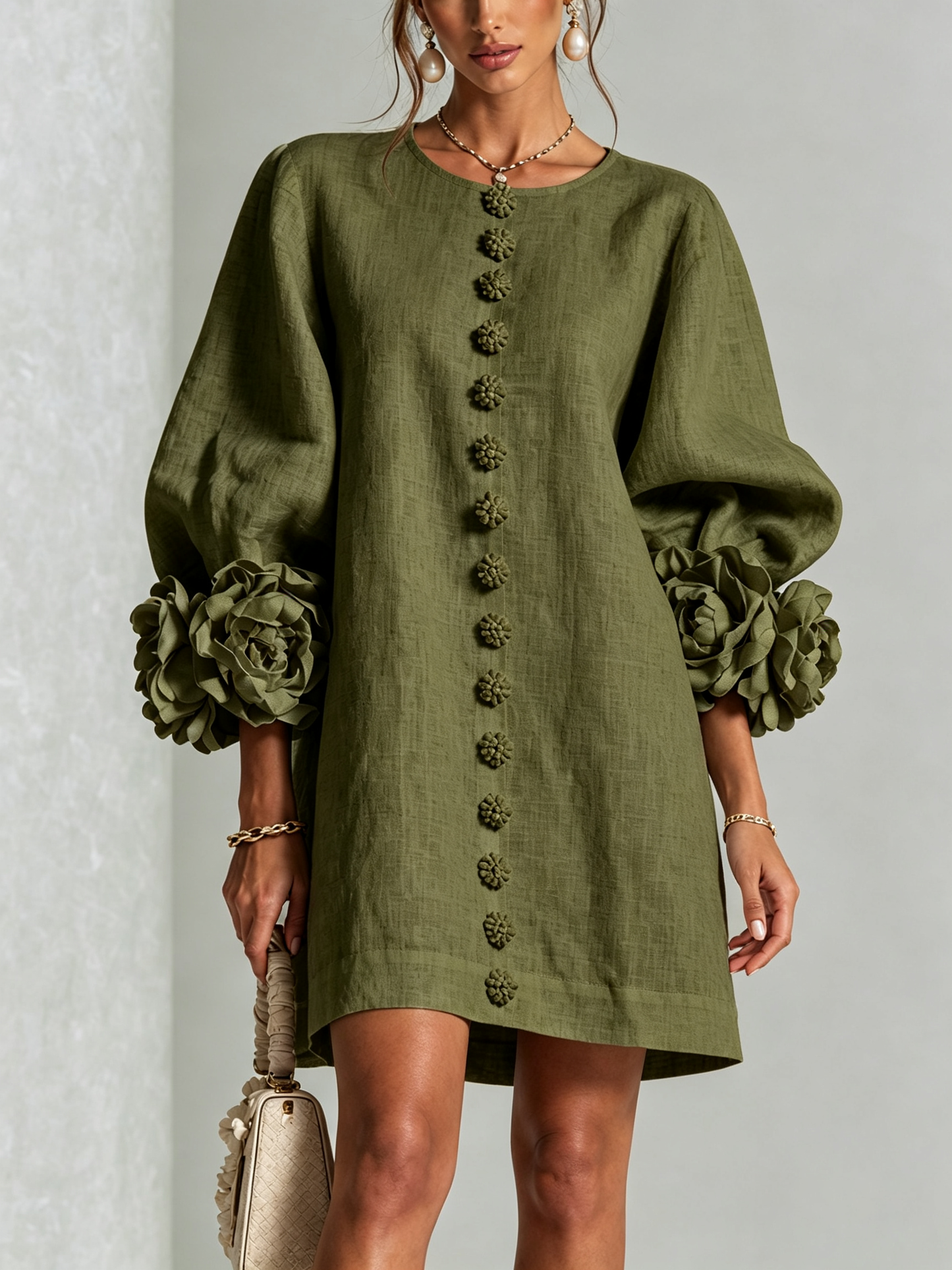 Indara | Elegant Floral Button Mini Dress