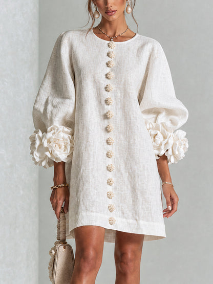 Indara | Elegant Floral Button Mini Dress
