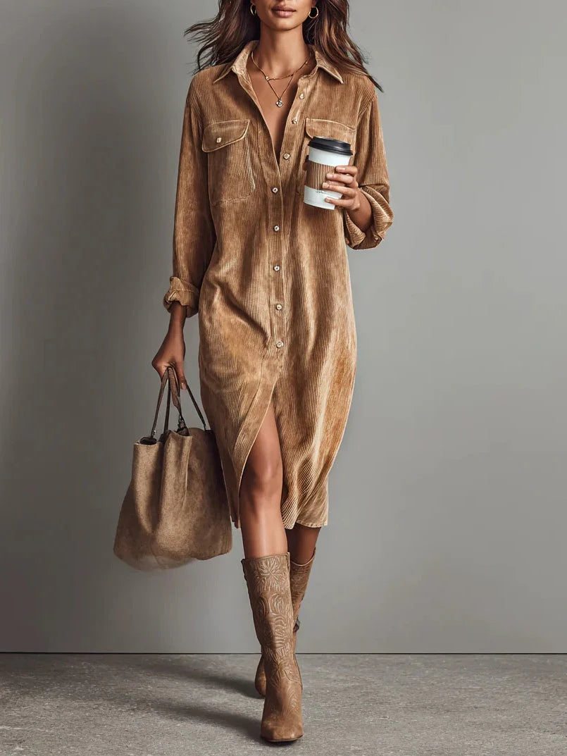 Relaxed Corduroy Midi Dress