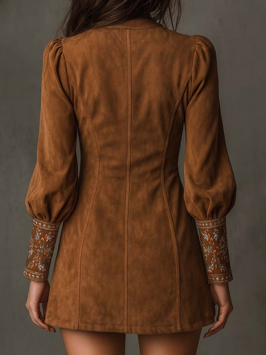 Vestido Corto con Efecto Ante