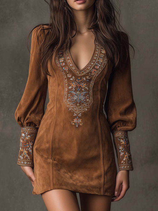 Short Dress with Suede Effect