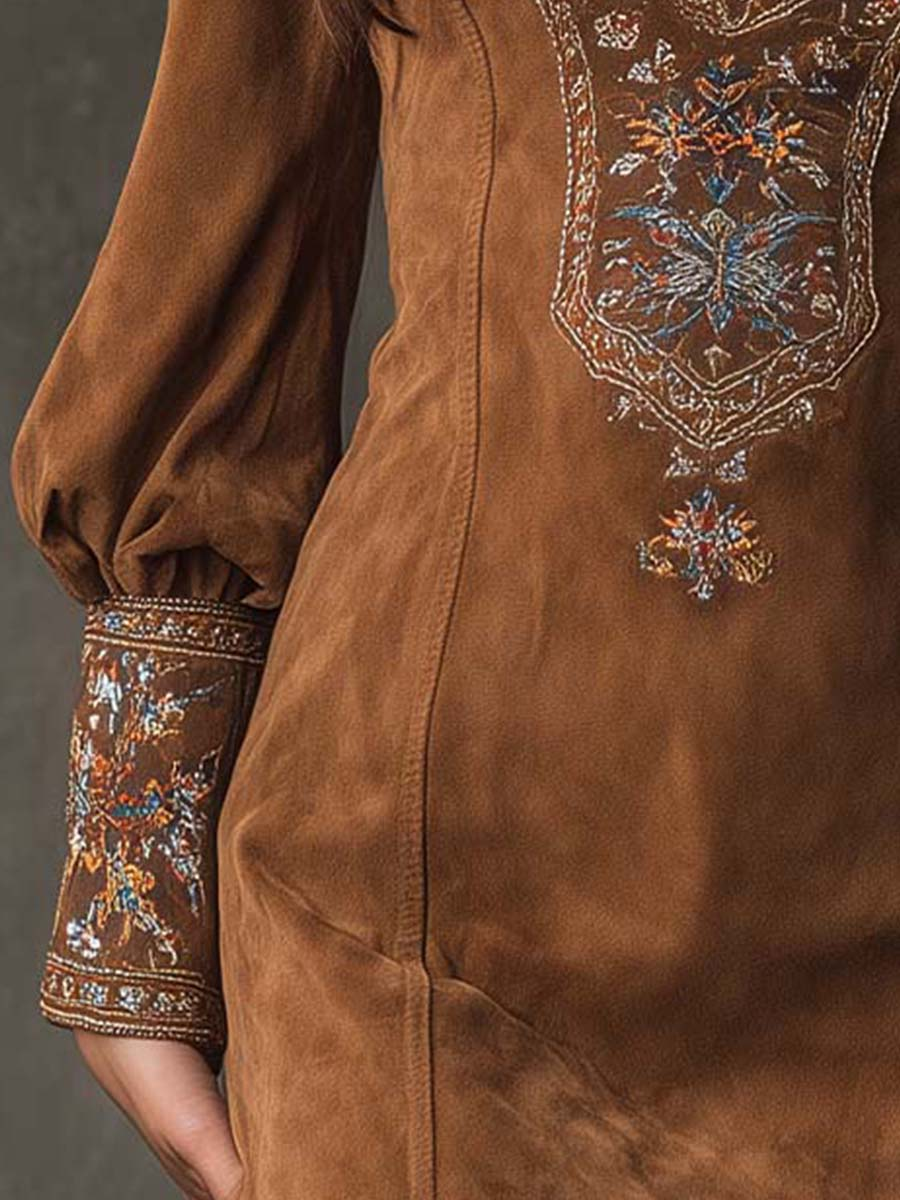 Vestido Corto con Efecto Ante