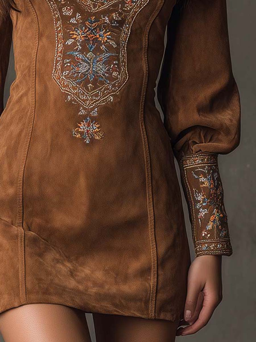 Vestido Corto con Efecto Ante
