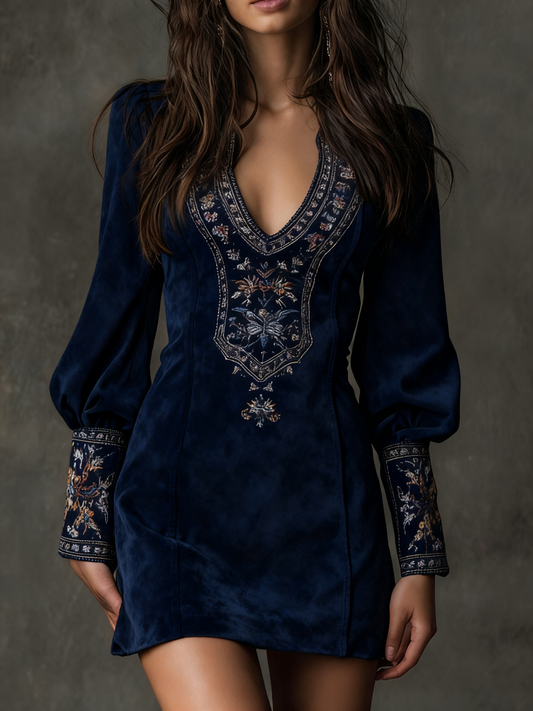 Vestido Corto con Efecto Ante