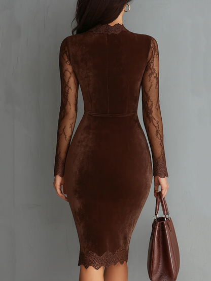 Aurélia - Velvet Mini Dress with Lace Sleeves