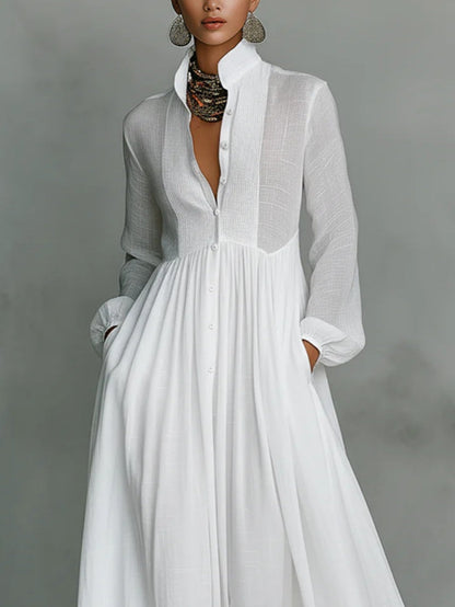 Léonie™ | Minimalist Maxi Dress with Stand-Up Collar