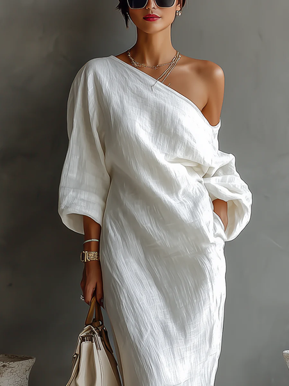 Elise | Elegant One-Shoulder Maxi Dress in White