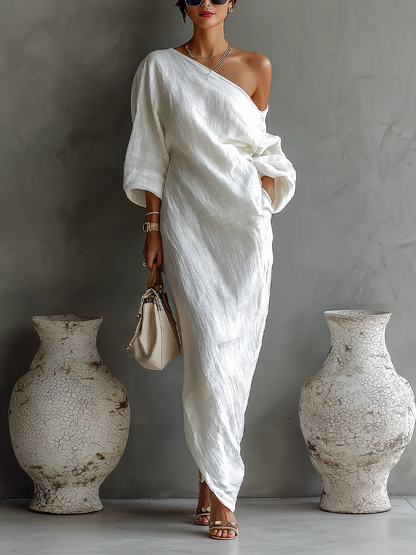 Elise | Elegant One-Shoulder Maxi Dress in White