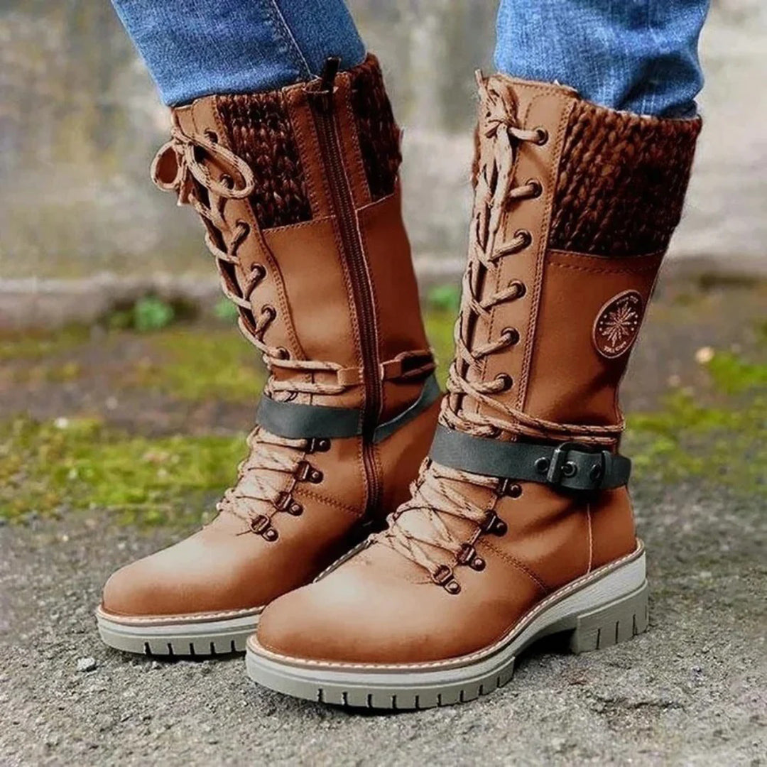 Botas de invierno de mujer con cordones y puño de punto