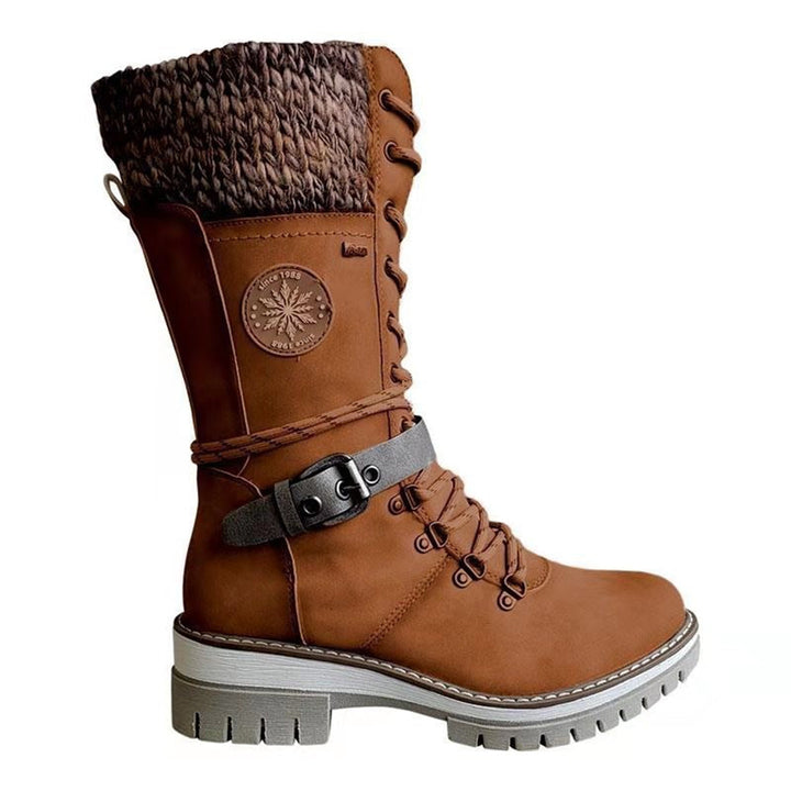 Botas de invierno de mujer con cordones y puño de punto