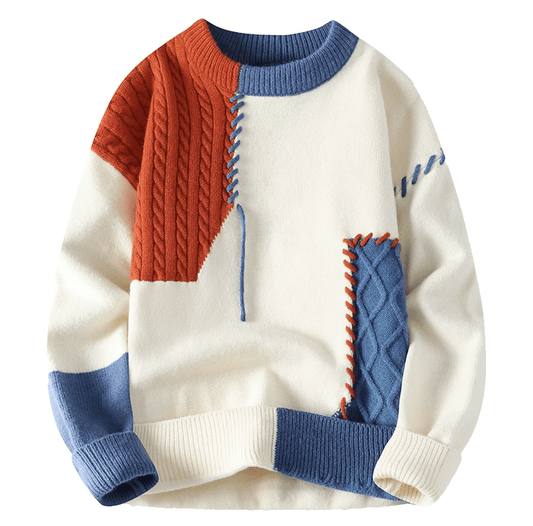 Men Patchwork Knit Casual Winter Sweater