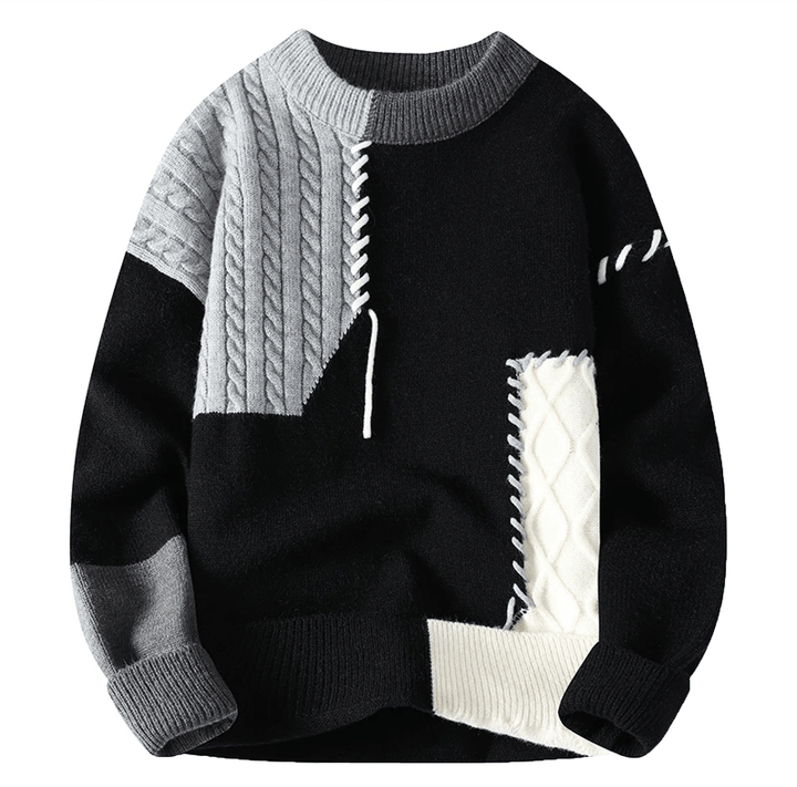 Men Patchwork Knit Casual Winter Sweater