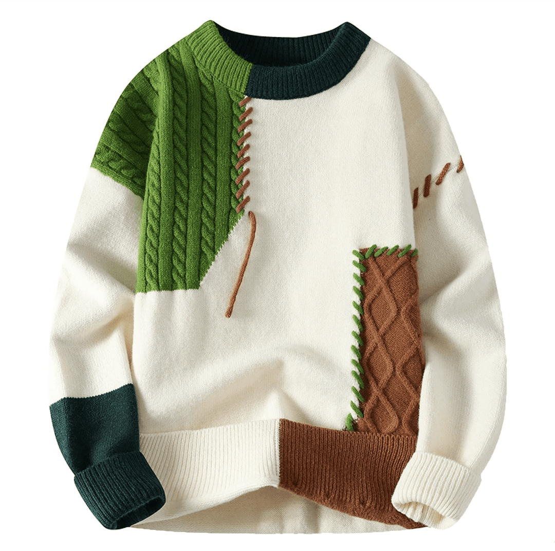 Men Patchwork Knit Casual Winter Sweater