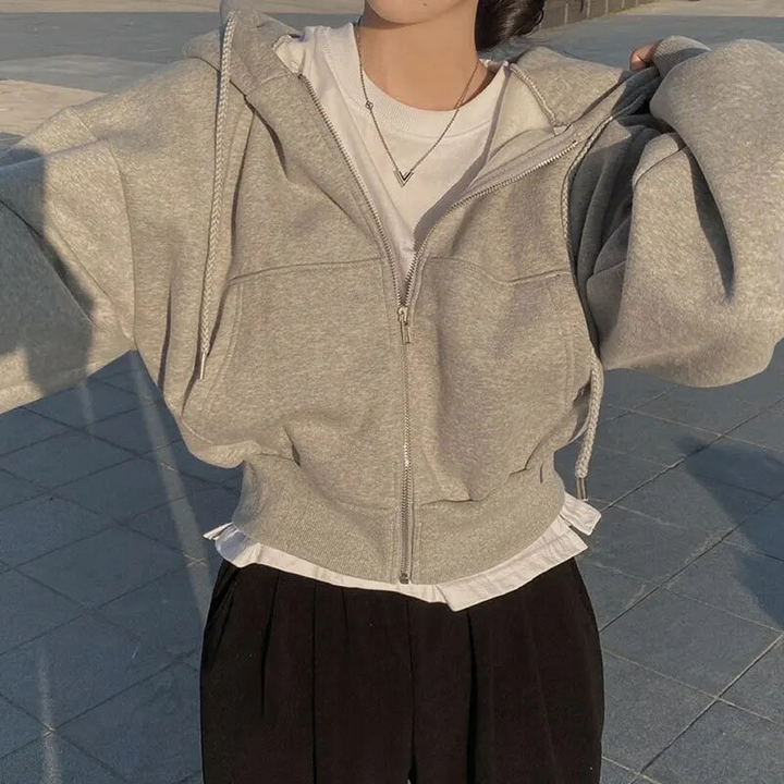 Sudadera corta de invierno con cremallera para mujer