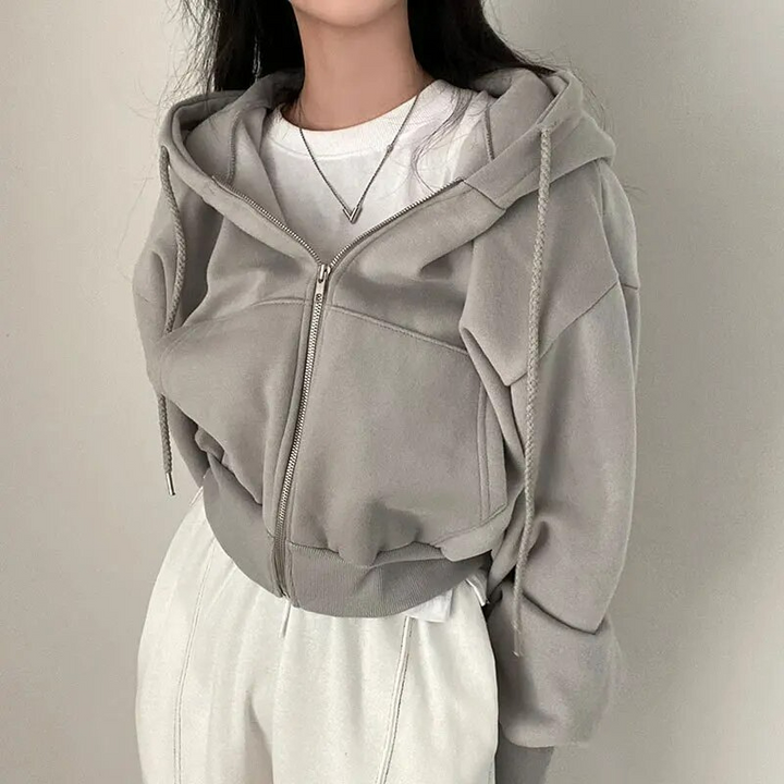 Sudadera corta de invierno con cremallera para mujer