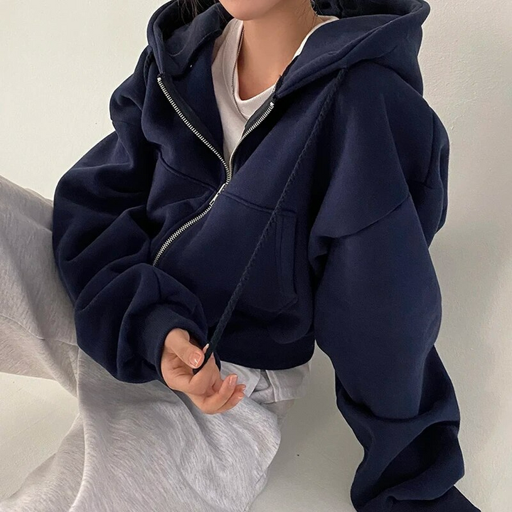 Sudadera corta de invierno con cremallera para mujer