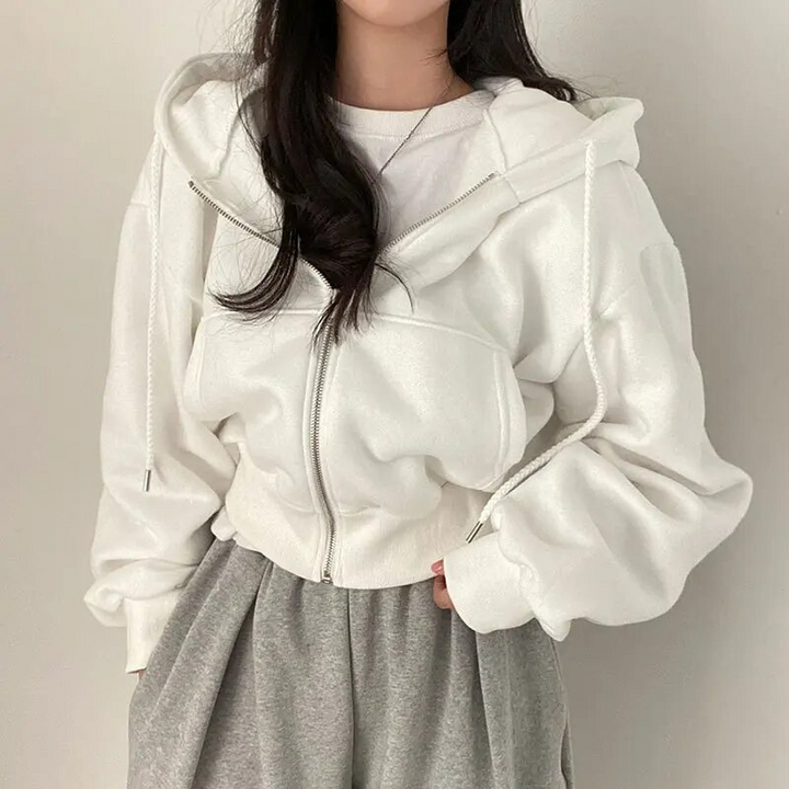 Sudadera corta de invierno con cremallera para mujer