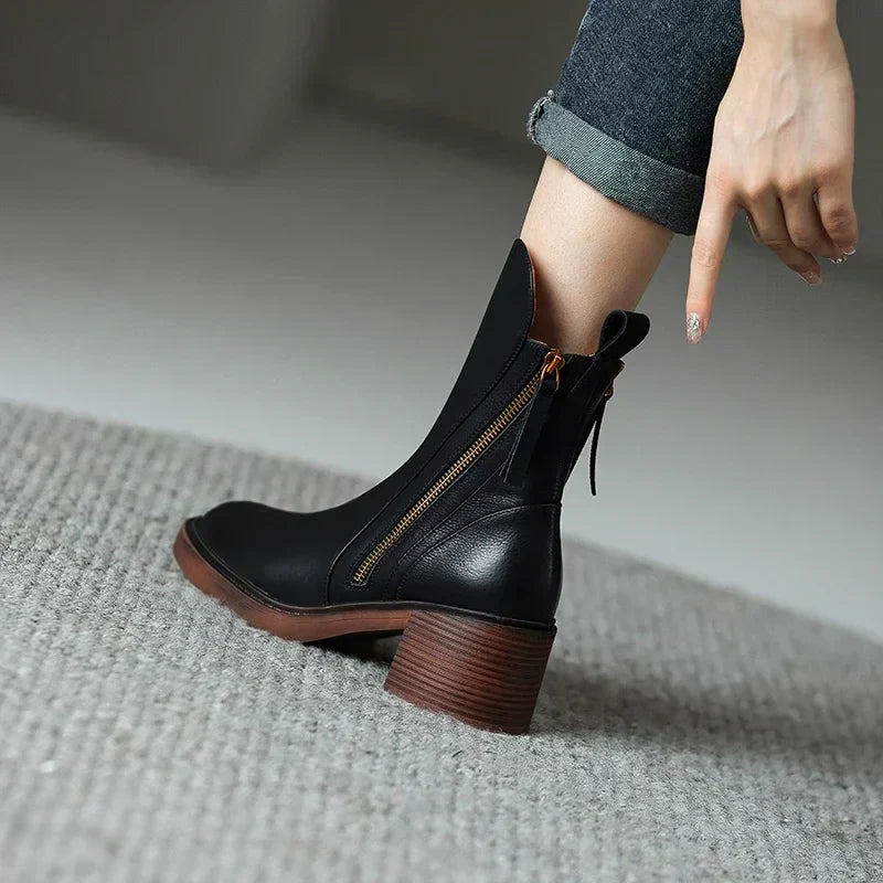 Botines de tacón en bloque con cremallera para mujer