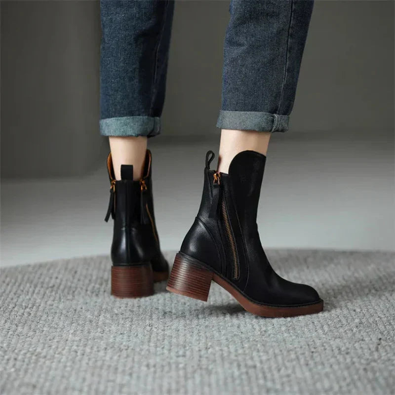 Botines de tacón en bloque con cremallera para mujer